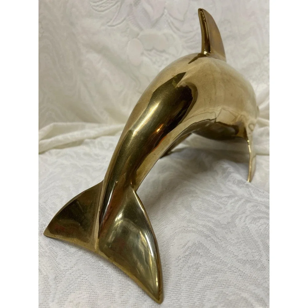 Vintage MCM Brass Dolphin Sculpture Large 17.5 Inch Korea 1960s  5lb Heavy